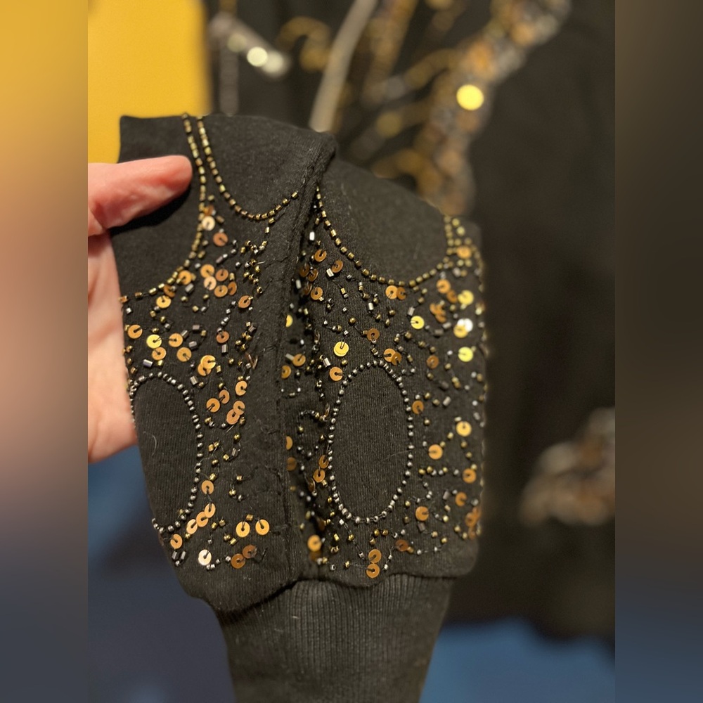By Anthropologie Black & Golden Sequins Butterfly Sweatshirt NWOT - Picture 3 of 8